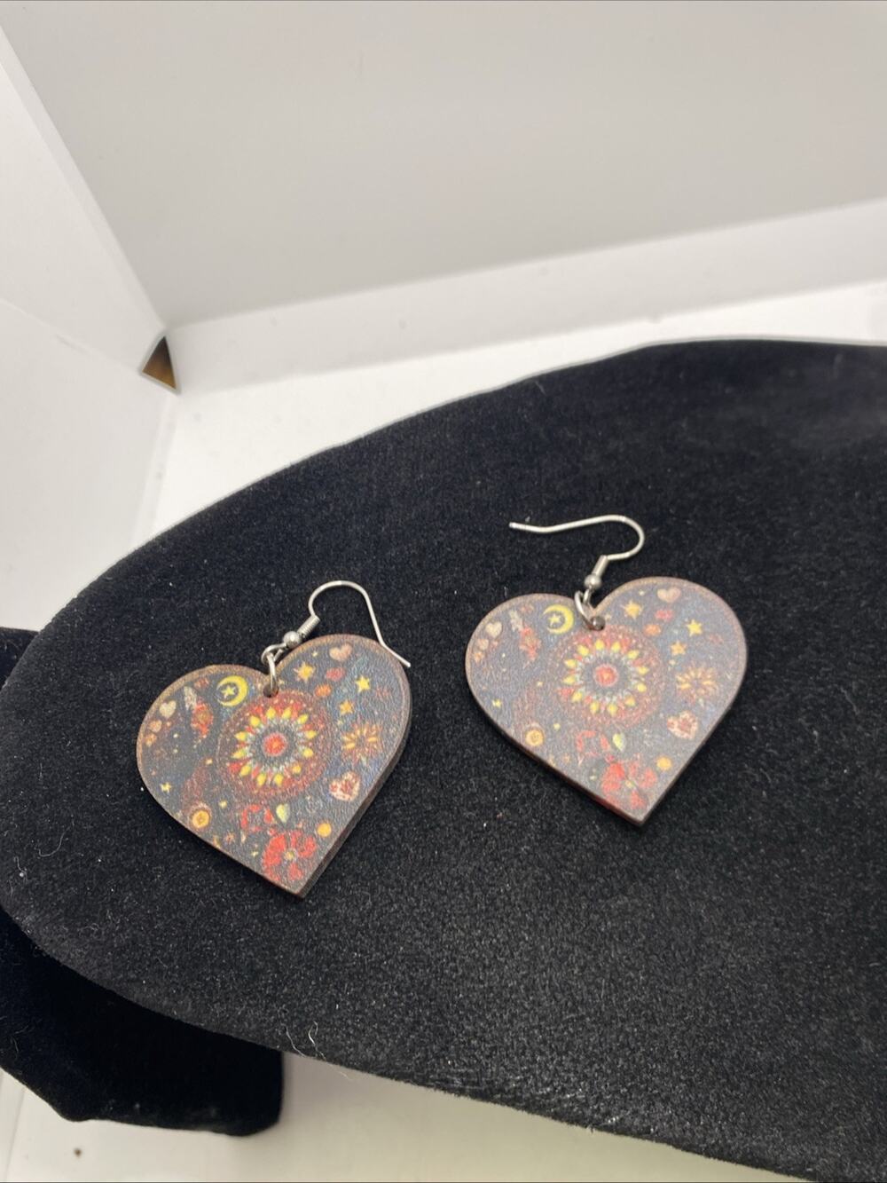 Womens Black Gothic Style Heart Earrings